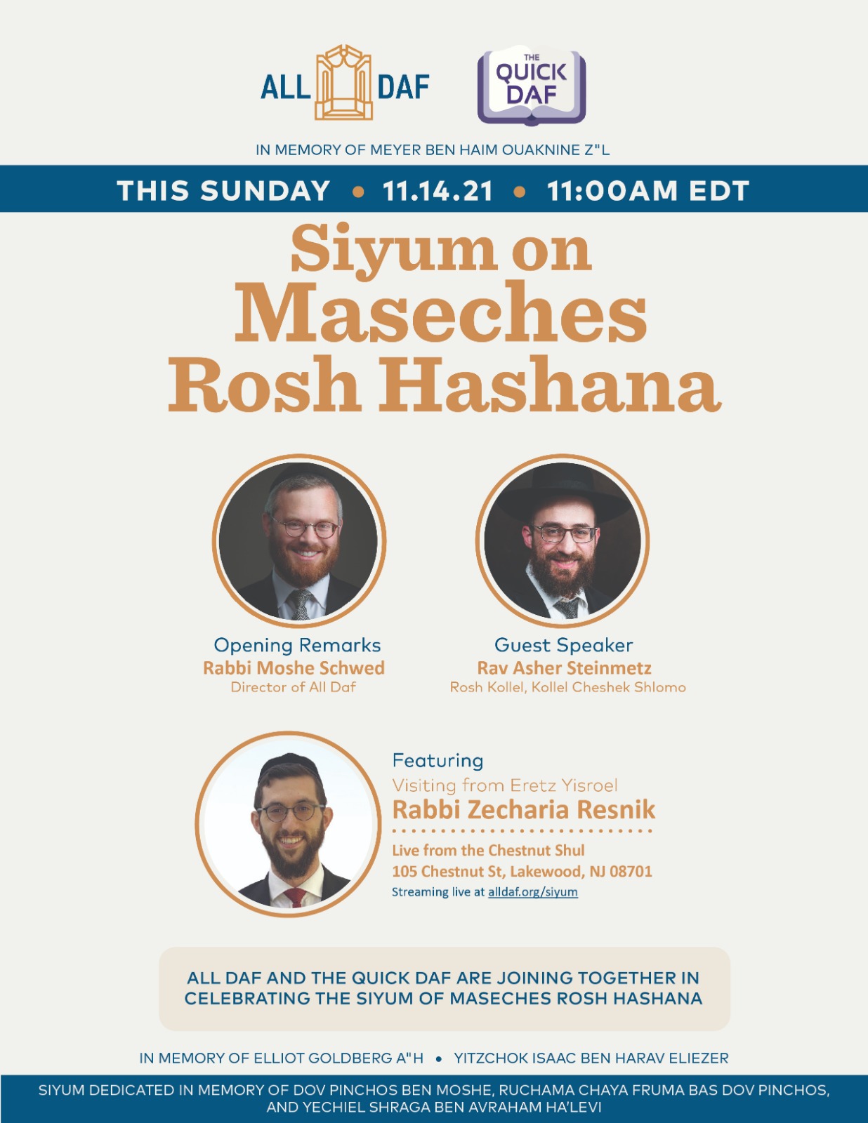 SAVE THE DATE! Siyum With Rabbi Zecharia Resnik In Lakewood